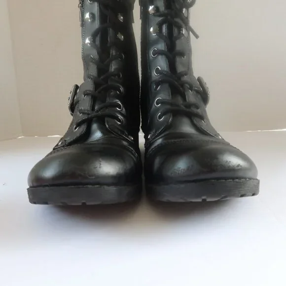 G by Guess Quilted Lace Up Biker Boots Sz 8.5 Black Buckle Grunge Combat Booties - Picture 6 of 14